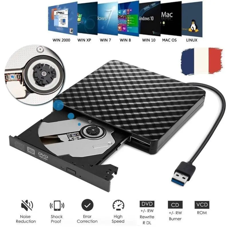 USB 3.0 External DVD Drive CD/DVD-RW Drive Writer - Puck's