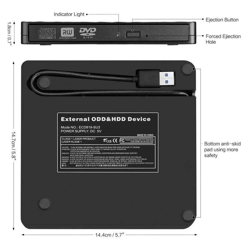 USB 3.0 External DVD Drive CD/DVD-RW Drive Writer - Puck's