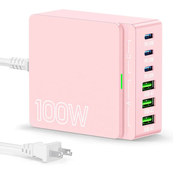 USB C Charger Block Charging Station: 100W 6 Port GaN Fast Charging Brick Hub Cube Box - PD 3.0 Type C & USB A Wall Charger Power Adapter for All iPhone iPad Samsung Android Pixel Series - Puck's