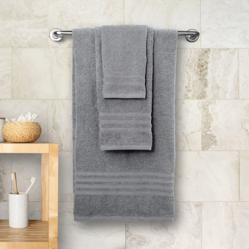 12 Pcs Bath Towel Set for Bathroom Wealuxe Collection 100% Cotton Light Gray - Puck's