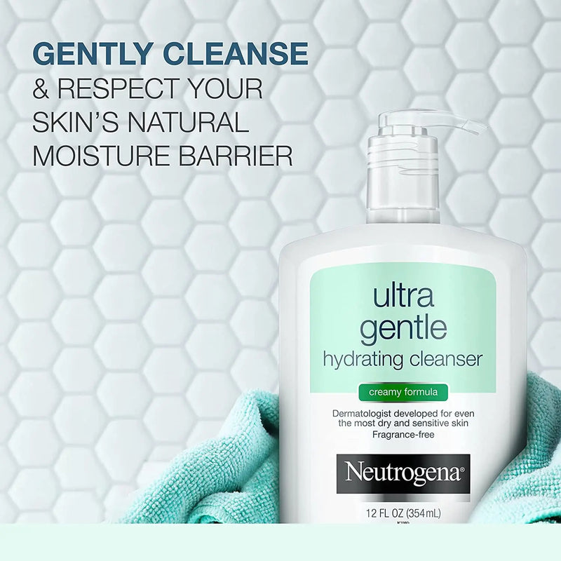 Ultra Gentle Hydrating Facial Cleanser, Non-Foaming Face Wash for Sensitive Skin, Gently Cleanses Face without over Drying, Oil-Free, Soap-Free, Fragrance-Free, 12 Fl. Oz - Puck's