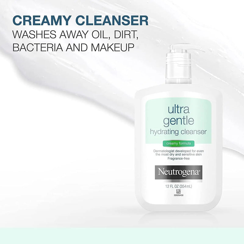 Ultra Gentle Hydrating Facial Cleanser, Non-Foaming Face Wash for Sensitive Skin, Gently Cleanses Face without over Drying, Oil-Free, Soap-Free, Fragrance-Free, 12 Fl. Oz - Puck's