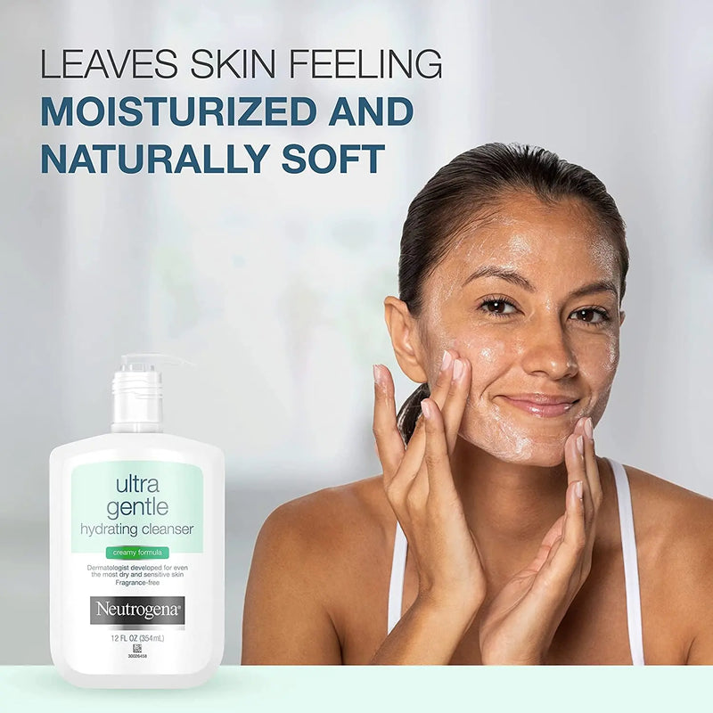 Ultra Gentle Hydrating Facial Cleanser, Non-Foaming Face Wash for Sensitive Skin, Gently Cleanses Face without over Drying, Oil-Free, Soap-Free, Fragrance-Free, 12 Fl. Oz - Puck's