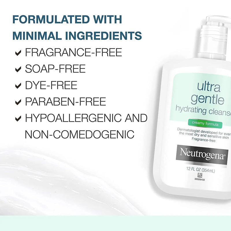 Ultra Gentle Hydrating Facial Cleanser, Non-Foaming Face Wash for Sensitive Skin, Gently Cleanses Face without over Drying, Oil-Free, Soap-Free, Fragrance-Free, 12 Fl. Oz - Puck's