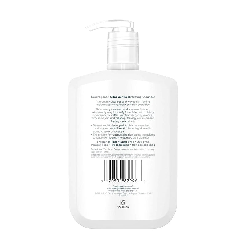 Ultra Gentle Hydrating Facial Cleanser, Non-Foaming Face Wash for Sensitive Skin, Gently Cleanses Face without over Drying, Oil-Free, Soap-Free, Fragrance-Free, 12 Fl. Oz - Puck's