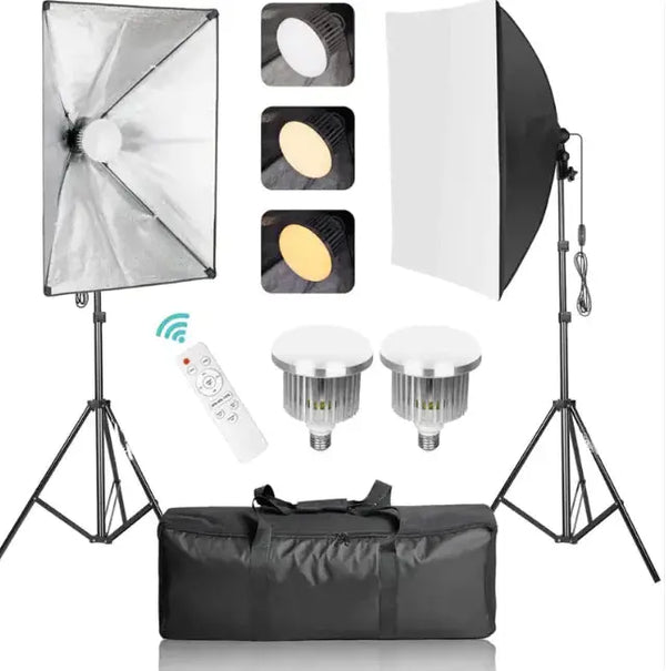 Universal Softbox Lighting Kit – 50x70CM, 2M Tripod, 85W Mushroom Light - Puck's