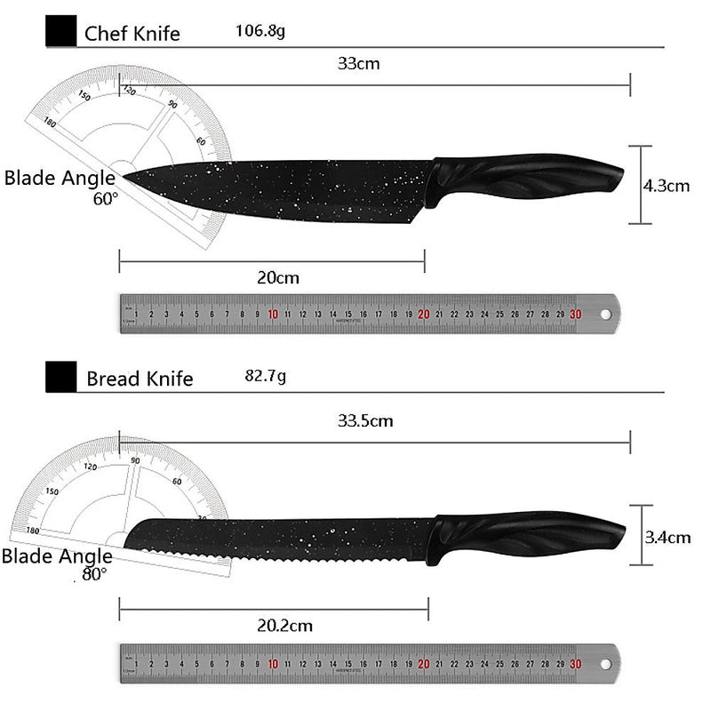 Kitchen 17 Pc Knife Set w/ Block & Sharpener Chef Bread Steak Knives - Puck's