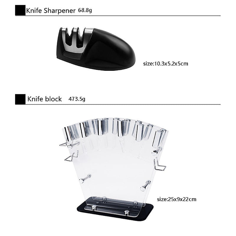 Kitchen 17 Pc Knife Set w/ Block & Sharpener Chef Bread Steak Knives - Puck's