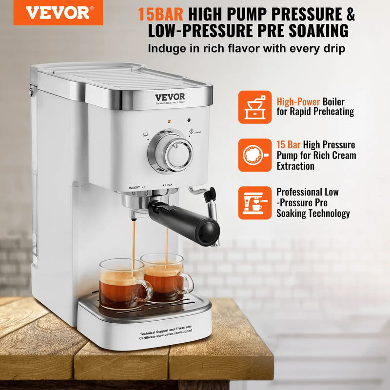 VEVOR Espresso Coffee Machine, 15Bar Semi-Automatic Espresso Maker - Puck's