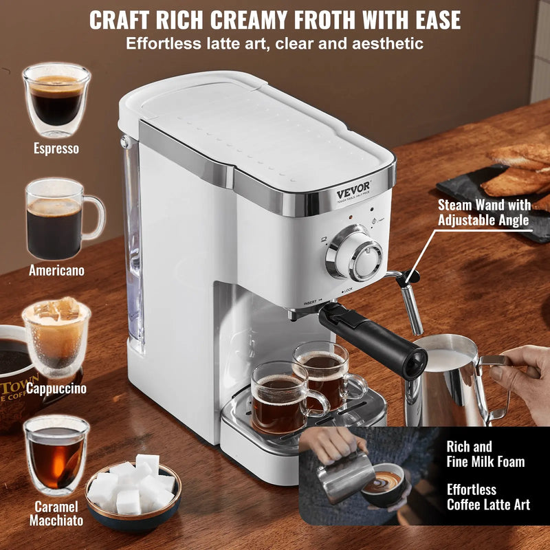 VEVOR Espresso Coffee Machine, 15Bar Semi-Automatic Espresso Maker - Puck's