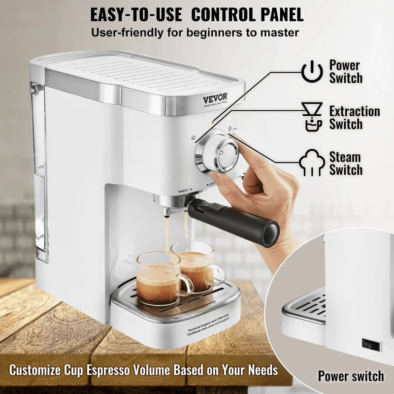 VEVOR Espresso Coffee Machine, 15Bar Semi-Automatic Espresso Maker - Puck's