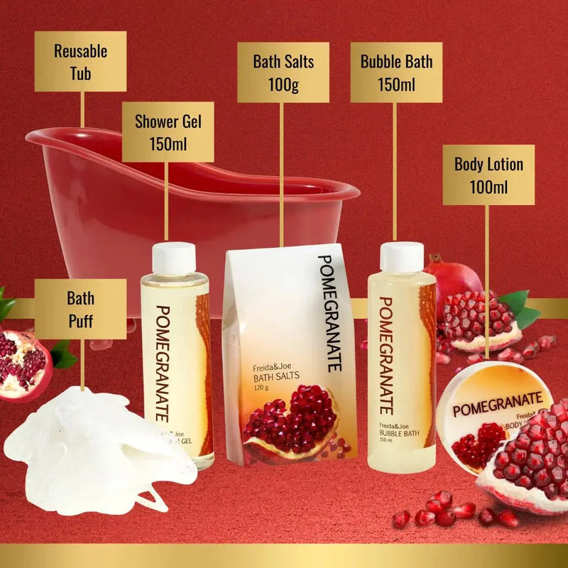 Valentine'S Day Bath and Body Gift Set for Her Pomegranate Fragrance Spa Bath Gift Set in Red Tub - Puck's