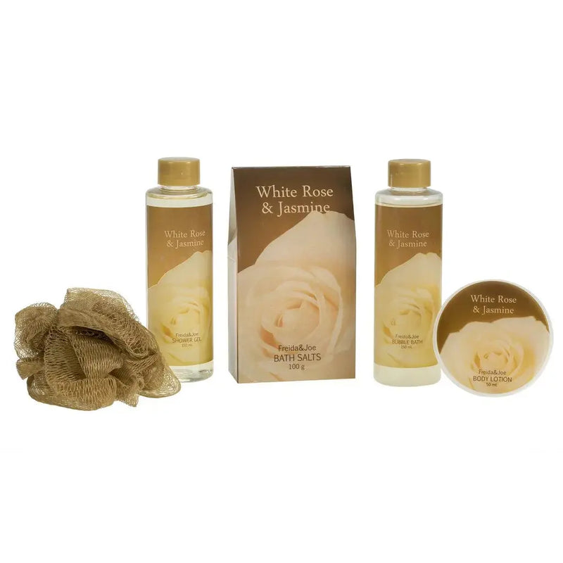 Valentine'S Day Bath and Body Gift Set for Her White Rose Jasmine Spa Bath Gift Set for Women in Elegant Gold Tub - Puck's