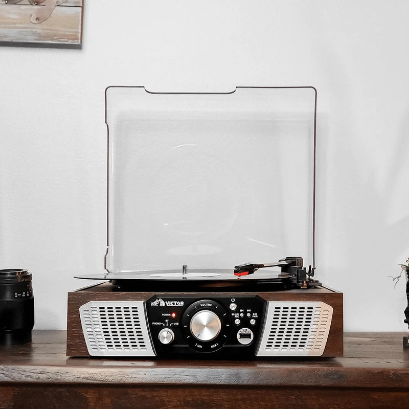 Victor Lakeshore 5-in-1 Hybrid Bluetooth Turntable System w USB and - Puck's