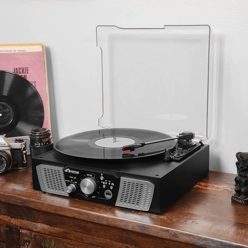 Victor Lakeshore 5-in-1 Hybrid Bluetooth Turntable System w USB and - Puck's