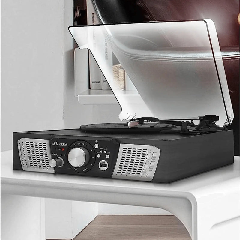 Victor Lakeshore 5-in-1 Hybrid Bluetooth Turntable System w USB and - Puck's