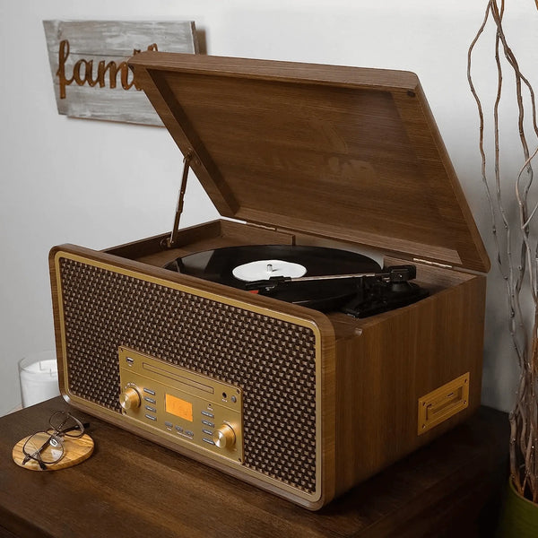 Victor Monument 8-in-1 Wood Music Center with 3-Speed Turntable & Dual - Puck's