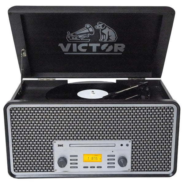 Victor Monument 8-in-1 Wood Music Center with 3-Speed Turntable & Dual - Puck's