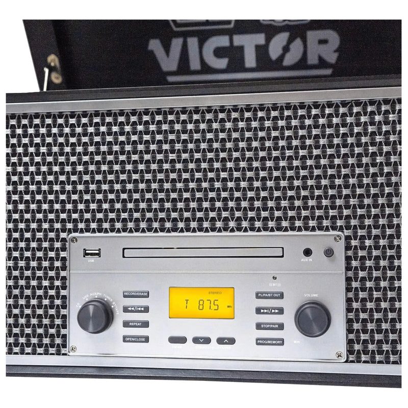 Victor Monument 8-in-1 Houten Muziekcentrum met 3-Snelheden Draaitafel & Dual - Puck's
