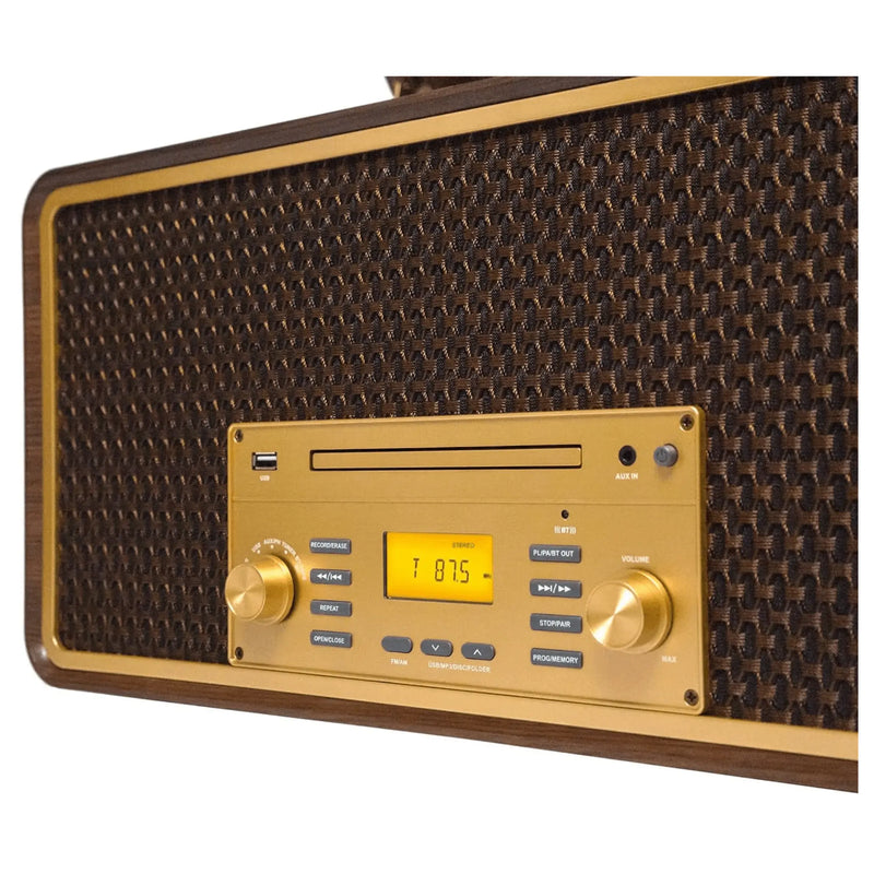 Victor Monument 8-in-1 Houten Muziekcentrum met 3-Snelheden Draaitafel & Dual - Puck's