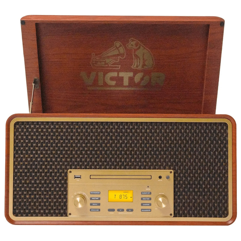 Victor Monument 8-in-1 Houten Muziekcentrum met 3-Snelheden Draaitafel & Dual - Puck's