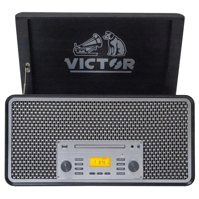 Victor Monument 8-in-1 Houten Muziekcentrum met 3-Snelheden Draaitafel & Dual - Puck's