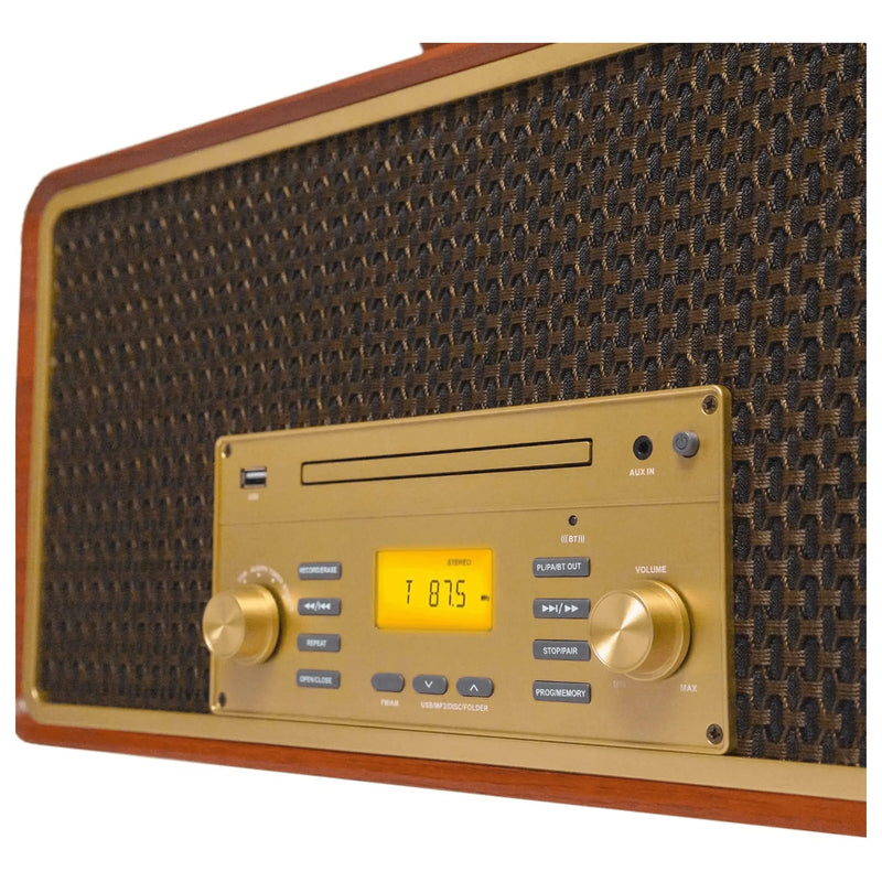 Victor Monument 8-in-1 Houten Muziekcentrum met 3-Snelheden Draaitafel & Dual - Puck's