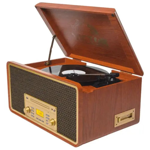 Victor Monument 8-in-1 Houten Muziekcentrum met 3-Snelheden Draaitafel & Dual - Puck's