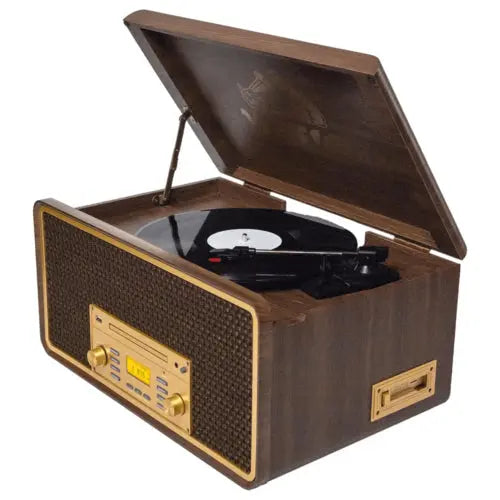 Victor Monument 8-in-1 Houten Muziekcentrum met 3-Snelheden Draaitafel & Dual - Puck's