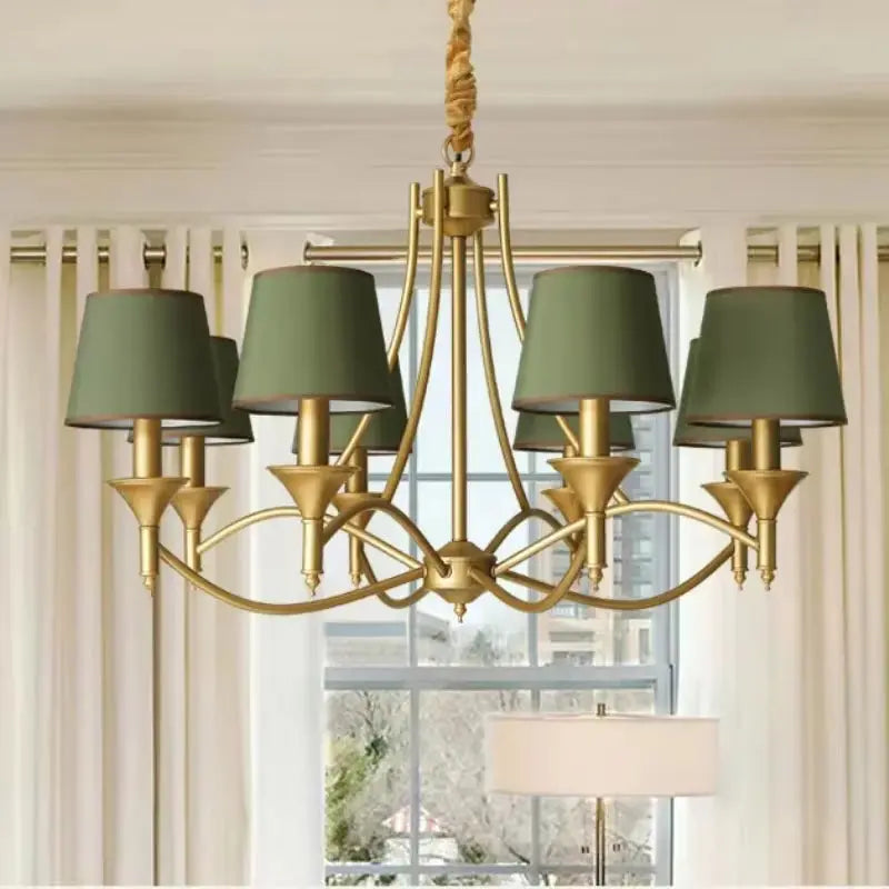 Vintage Living Room Home Lighting Pendant E14 Gray Green Fabric Lampshade Copper Iron Pendant Light Indoor Bedroom Lighting - Puck's