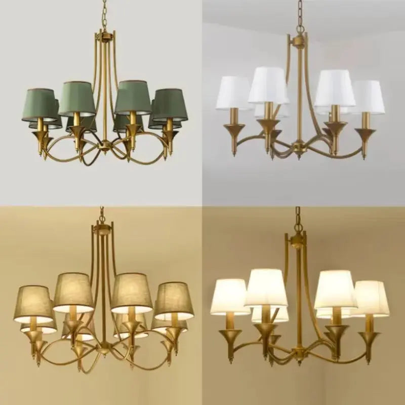 Vintage Living Room Home Lighting Pendant E14 Gray Green Fabric Lampshade Copper Iron Pendant Light Indoor Bedroom Lighting - Puck's
