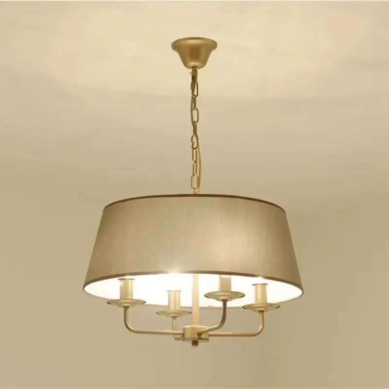 Vintage Living Room Home Lighting Pendant E14 Gray Green Fabric Lampshade Copper Iron Pendant Light Indoor Bedroom Lighting - Puck's