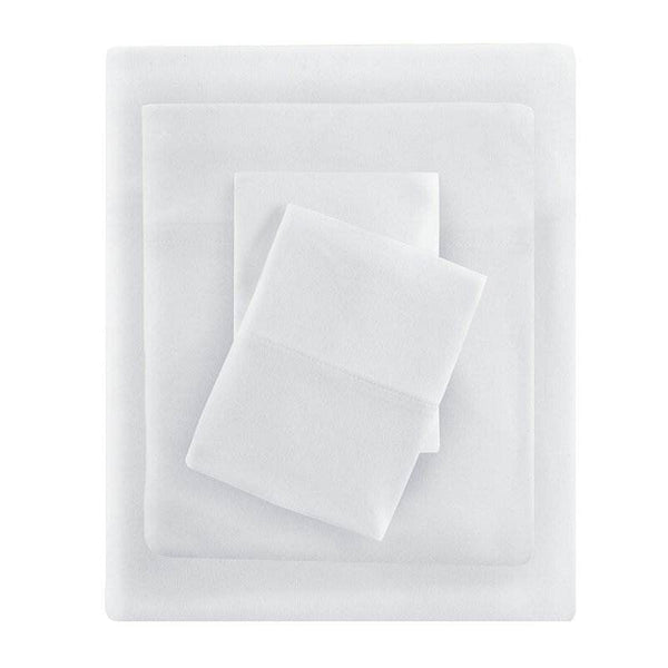 Twin XL Size 4-Piece Cotton Blend Jersey Sheet Set in White-0