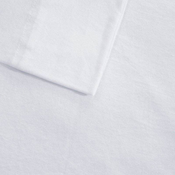 Twin XL Size 4-Piece Cotton Blend Jersey Sheet Set in White-1