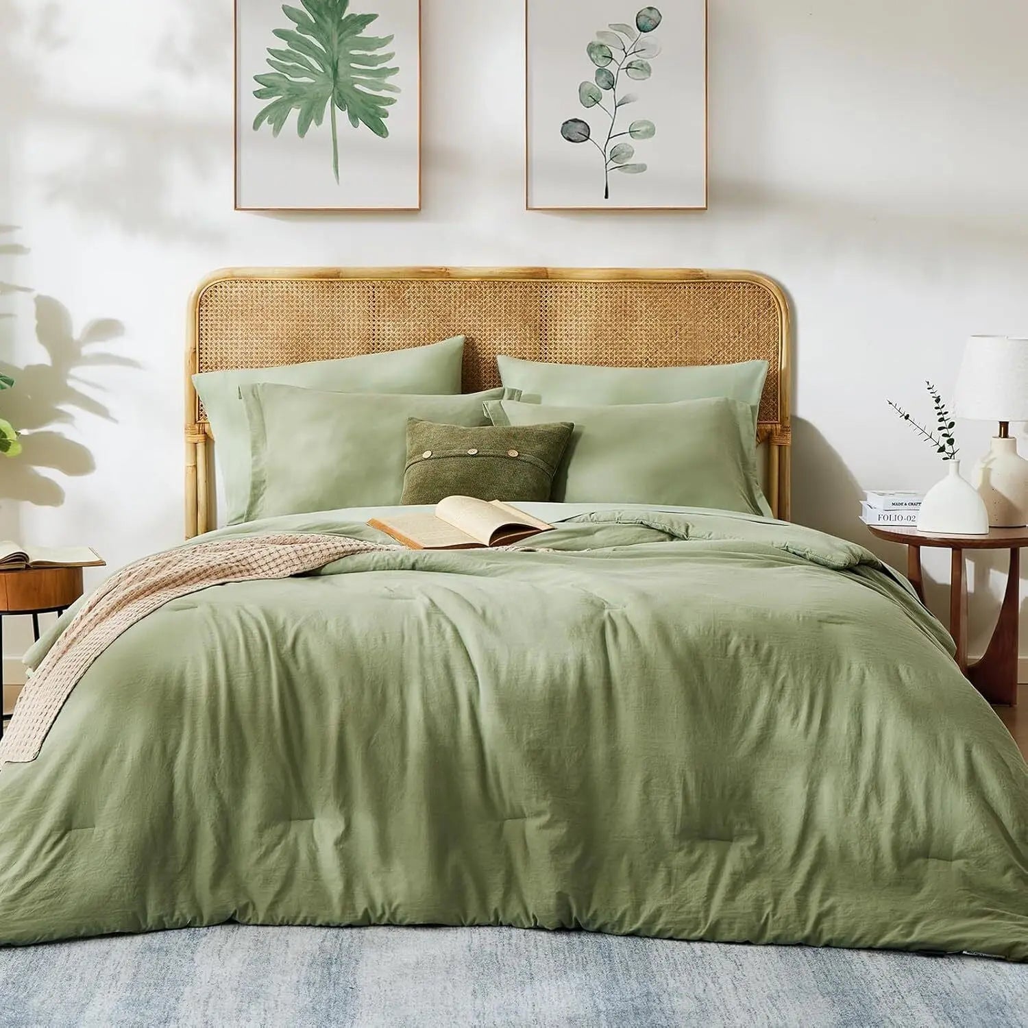 WRENSONGE Sage Green Queen Comforter Set, 7 Pieces Soft Microfiber Comforters Qu - Puck's