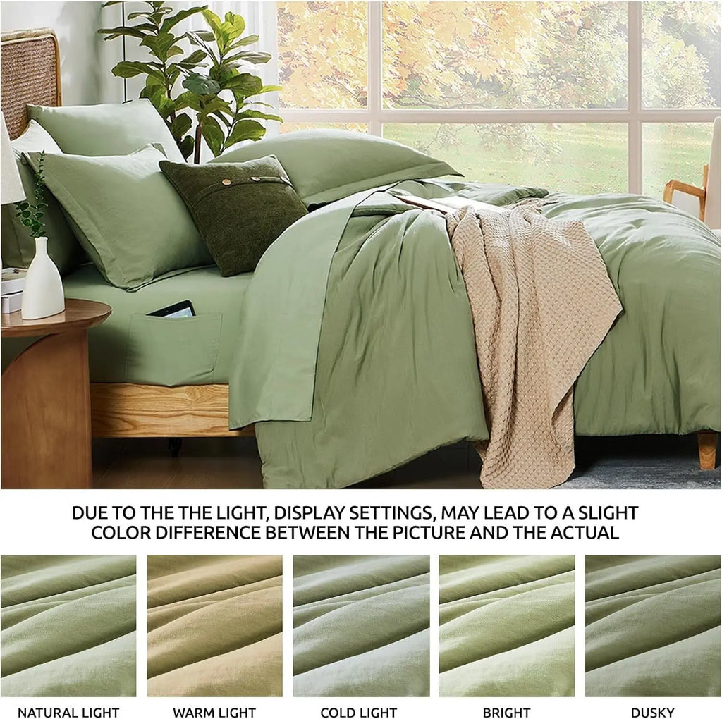 WRENSONGE Sage Green Queen Comforter Set, 7 Pieces Soft Microfiber Comforters Qu - Puck's