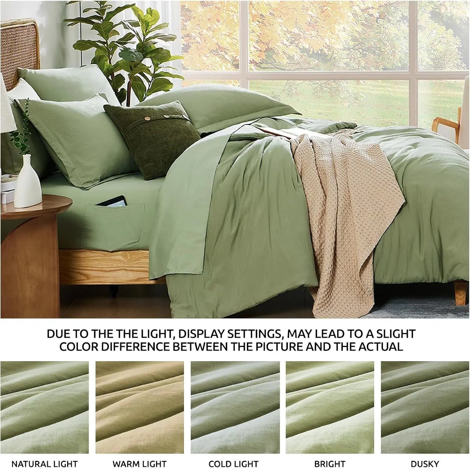 WRENSONGE Sage Green Queen Comforter Set, 7 Pieces Soft Microfiber Comforters Qu - Puck's