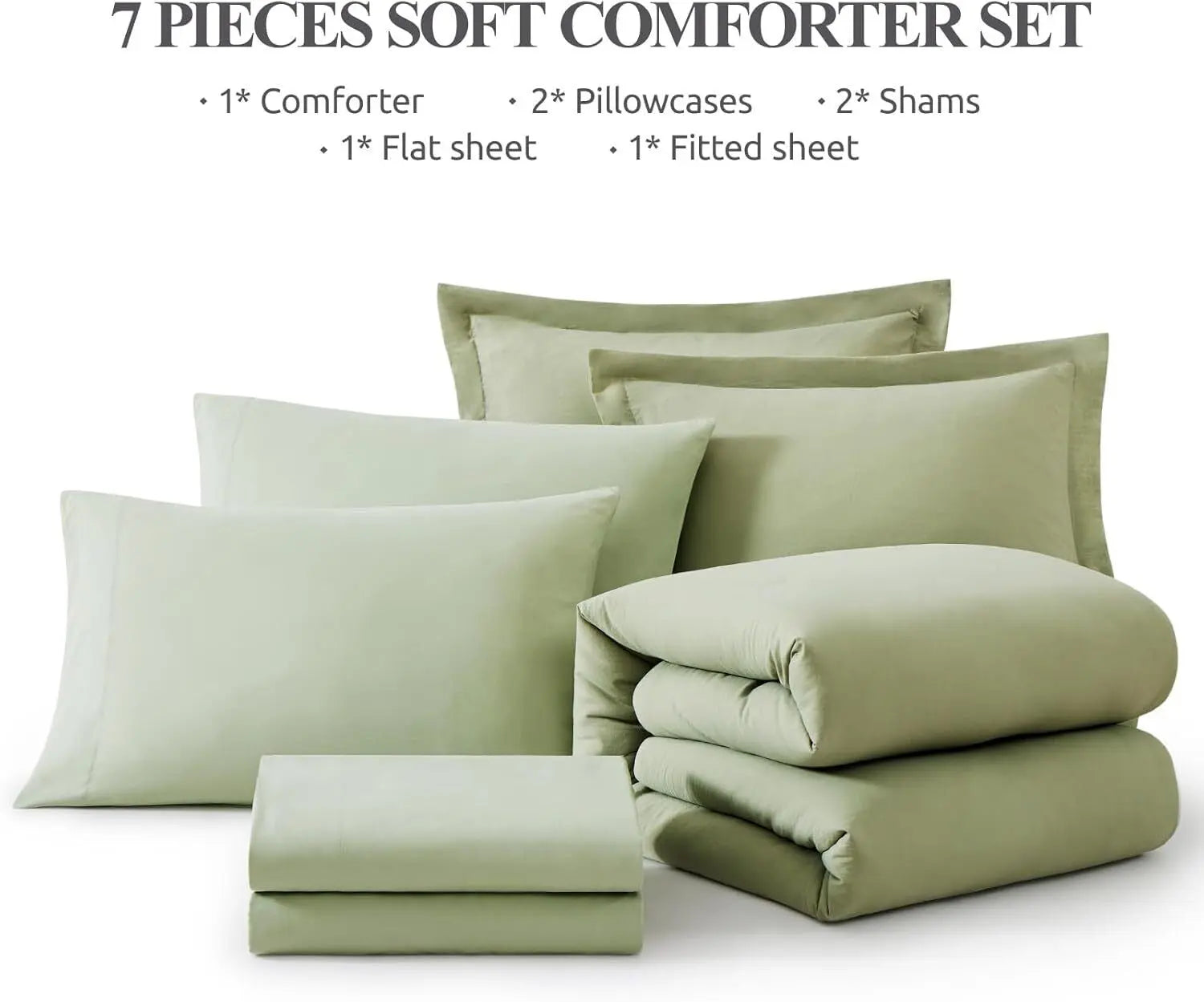 WRENSONGE Sage Green Queen Comforter Set, 7 Pieces Soft Microfiber Comforters Qu - Puck's
