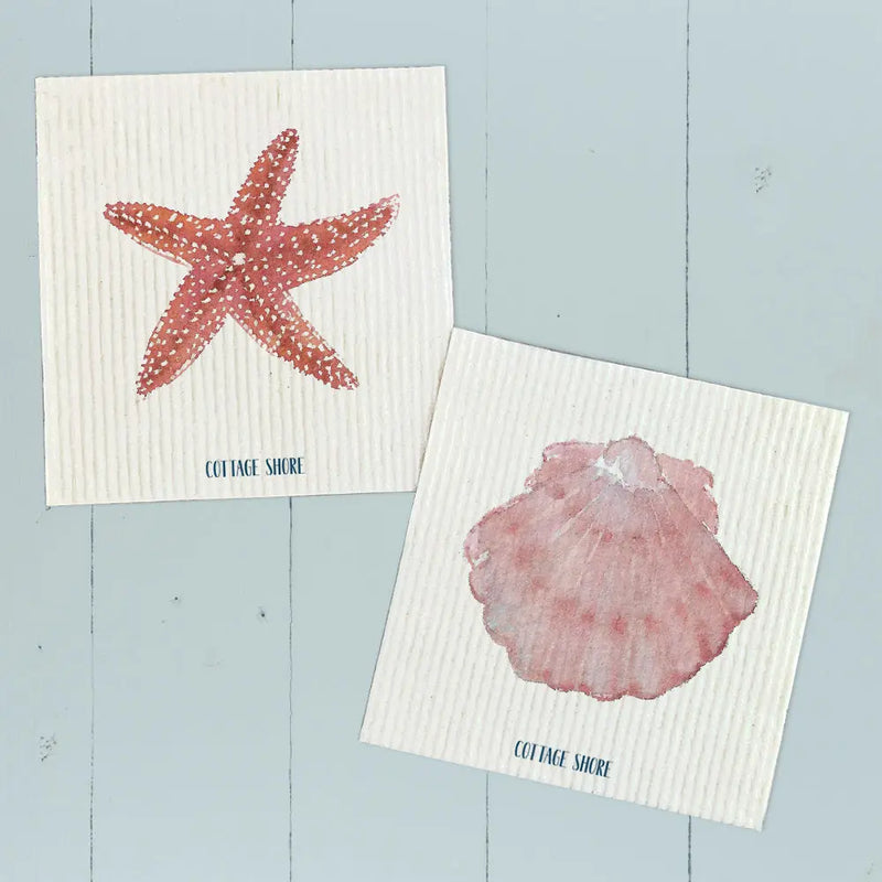 Watercolor Shells - 2pk Swedish Dish Cloth - Puck's