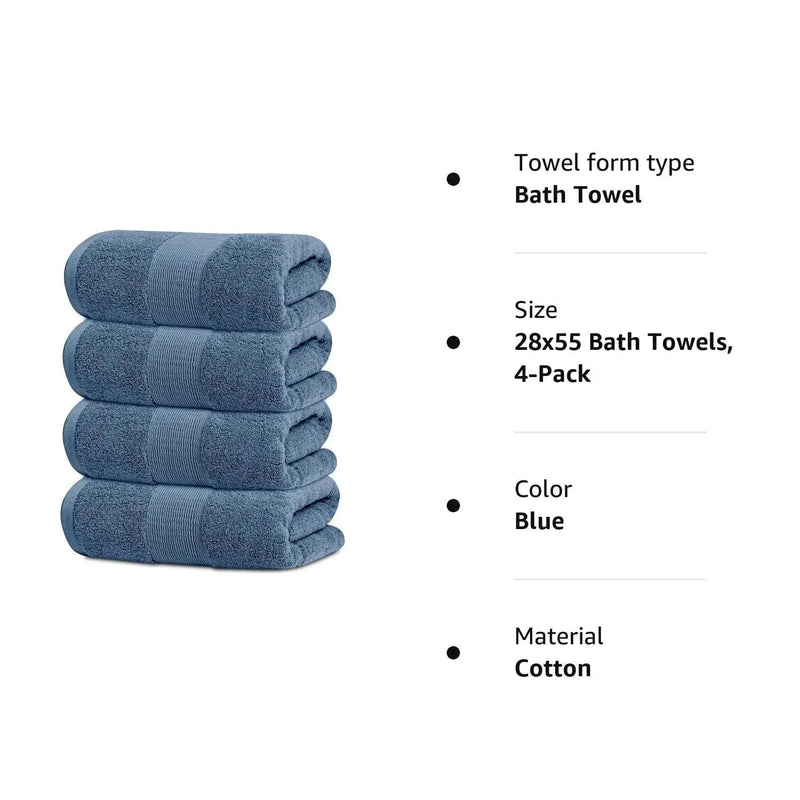 4 Pack Resort Collection Soft Bath Towels 28x55 in Luxury Plush Cotton Blue - Puck's