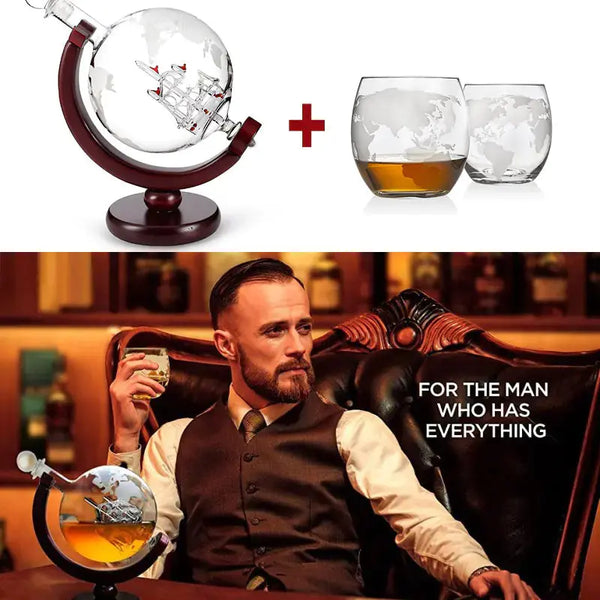 Whiskey Decanter Globe Wine Aerator Glass Set - Puck's
