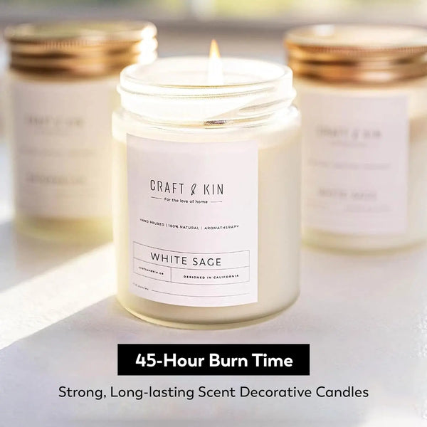White Sage Scented Candle for Cleansing | 8 Oz 45 Hour Long Lasting | Classic Soy Candles Wood Wick | Made with Natural Soy | Gifts for Men and Women - Puck's