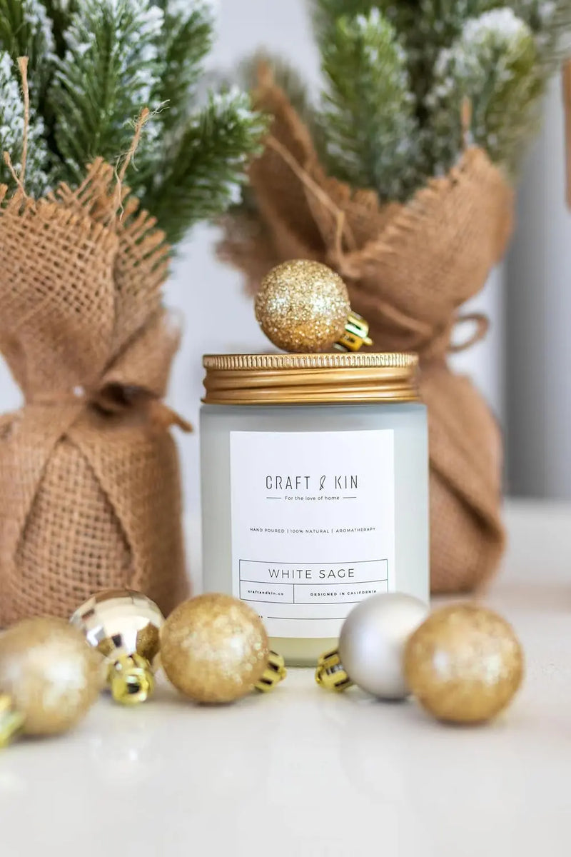 White Sage Scented Candle for Cleansing | 8 Oz 45 Hour Long Lasting | Classic Soy Candles Wood Wick | Made with Natural Soy | Gifts for Men and Women - Puck's