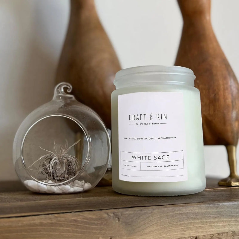 White Sage Scented Candle for Cleansing | 8 Oz 45 Hour Long Lasting | Classic Soy Candles Wood Wick | Made with Natural Soy | Gifts for Men and Women - Puck's
