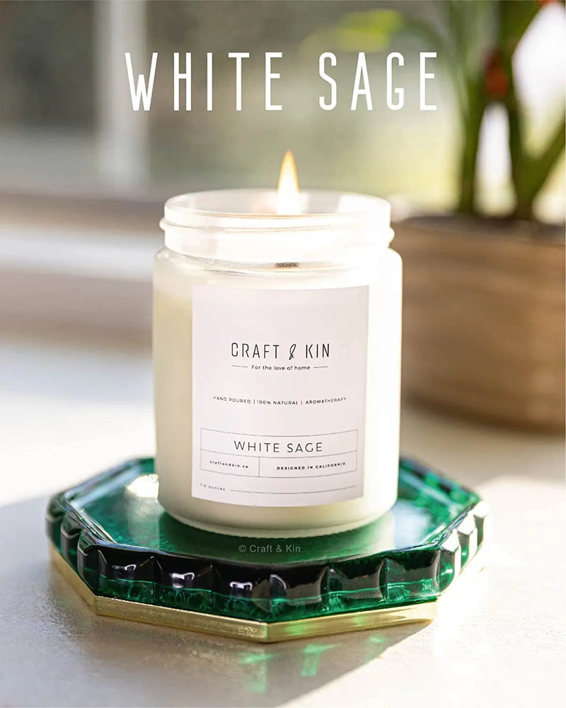 White Sage Scented Candle for Cleansing | 8 Oz 45 Hour Long Lasting | Classic Soy Candles Wood Wick | Made with Natural Soy | Gifts for Men and Women - Puck's