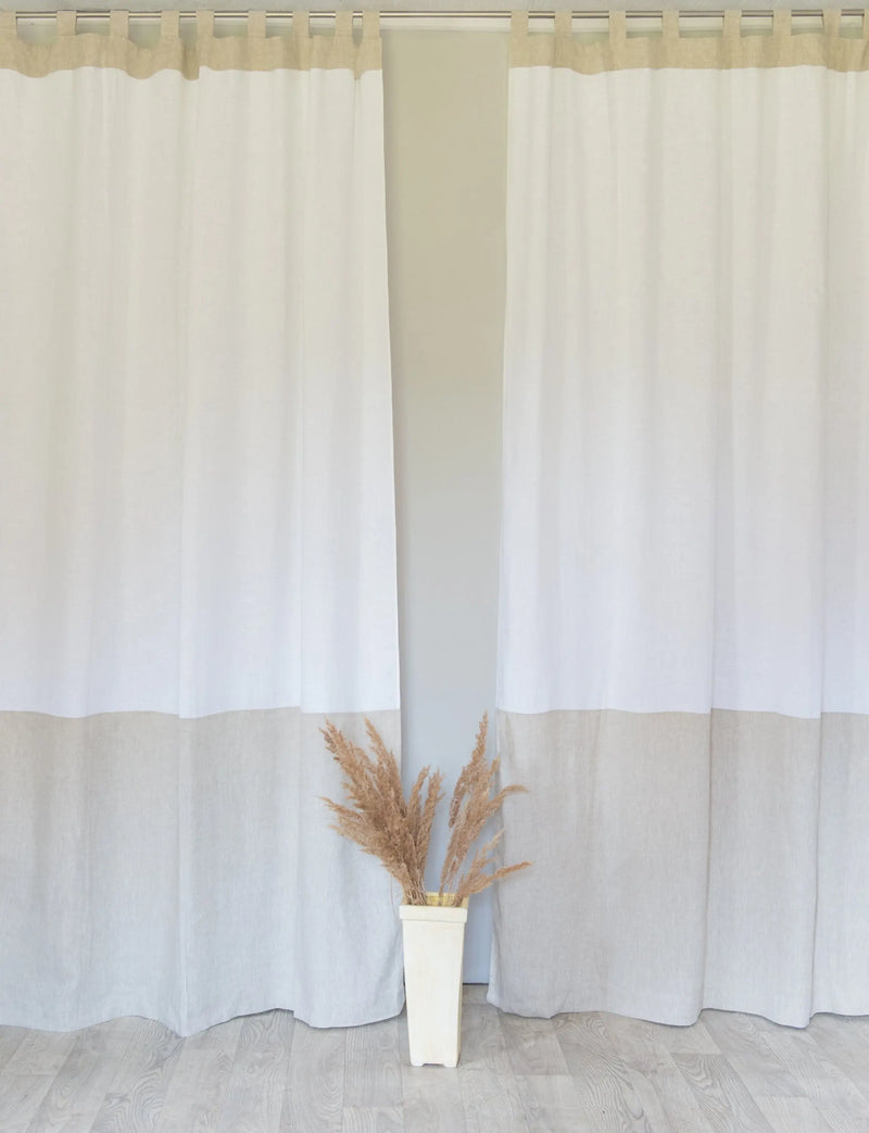 White and Natural Light linen curtains with tabs, two tones - Puck's