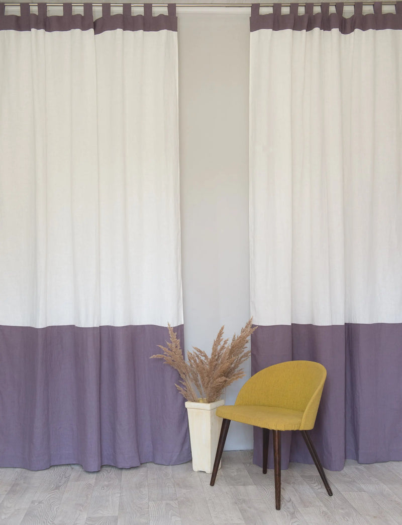 White and Natural Light linen curtains with tabs, two tones - Puck's