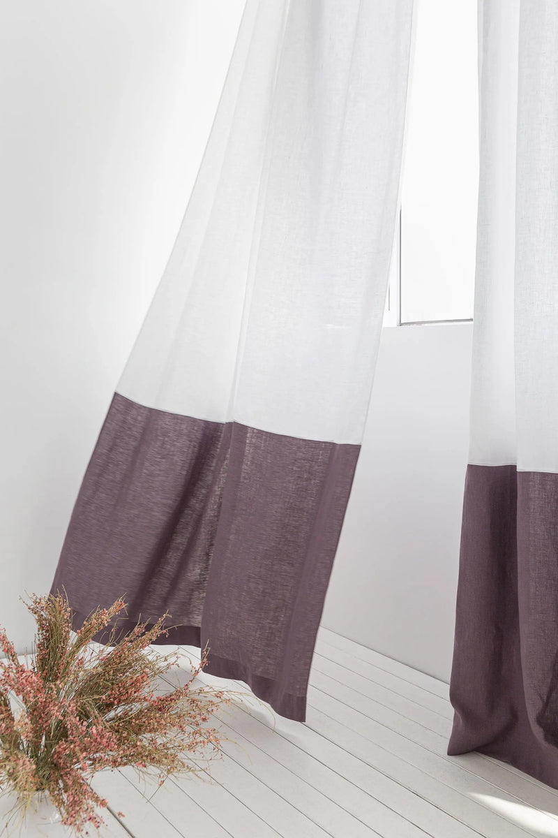 White and Pastel Plum linen curtains with tape, two tones - Puck's