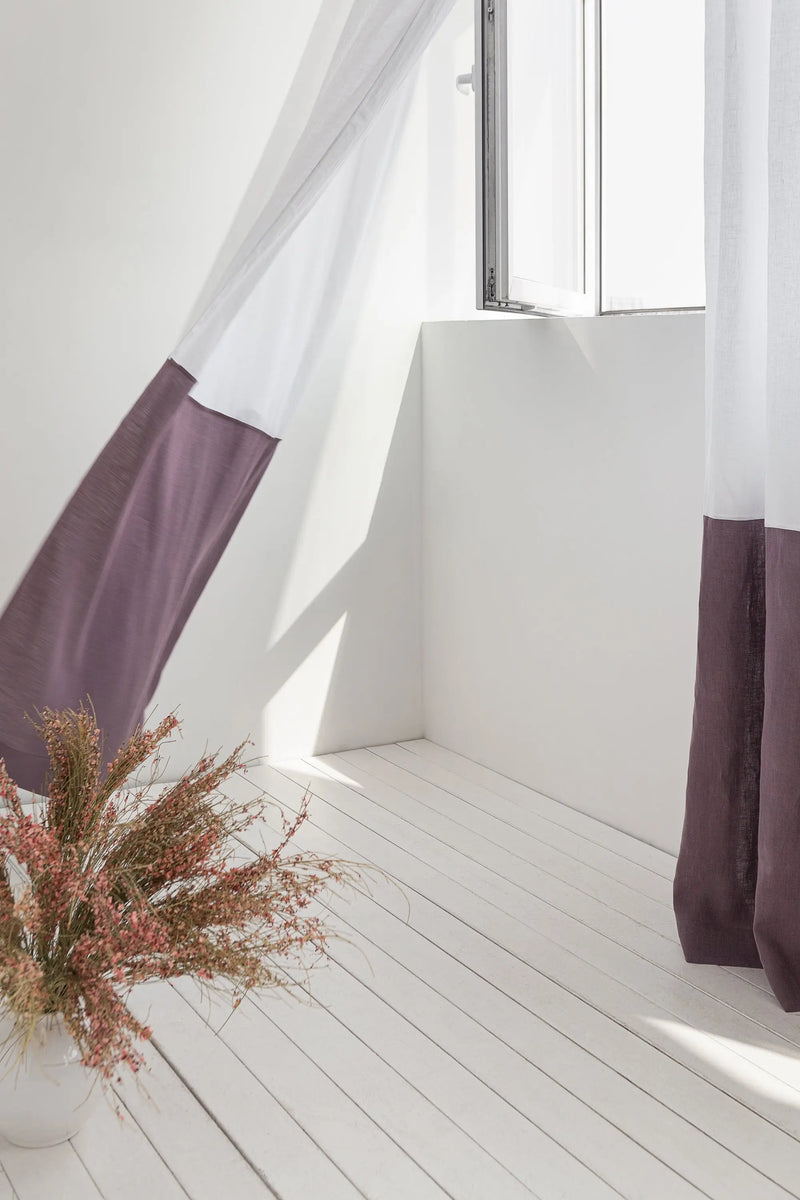 White and Pastel Plum linen curtains with tape, two tones - Puck's
