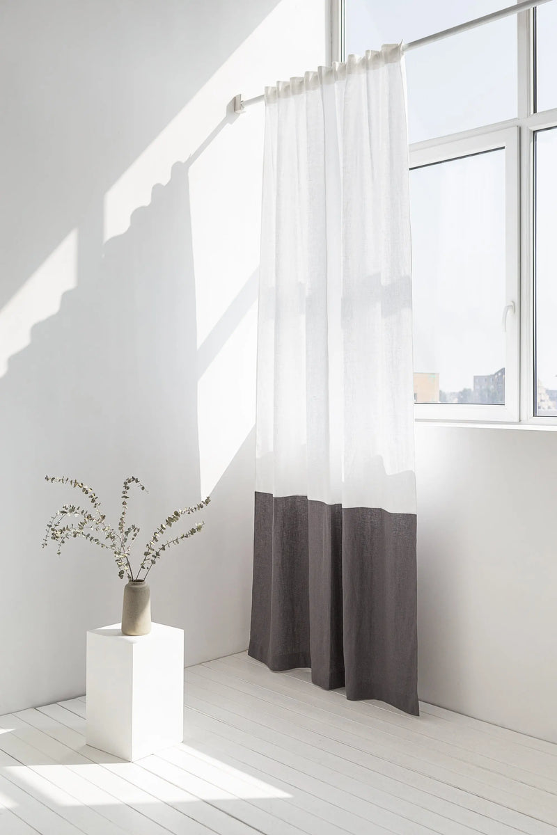 White and Pastel Plum linen curtains with tape, two tones - Puck's